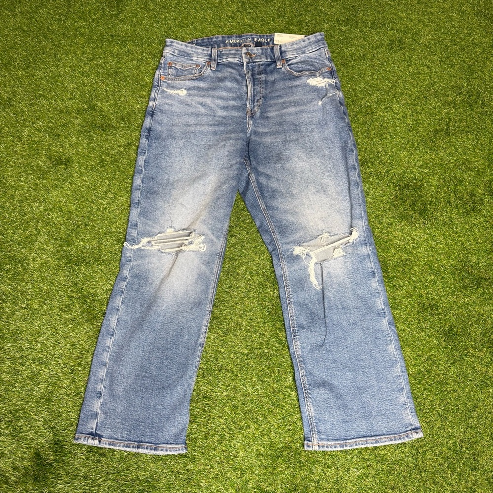 American Eagle Outfitters Light Blue Distressed Straight Leg Jeans